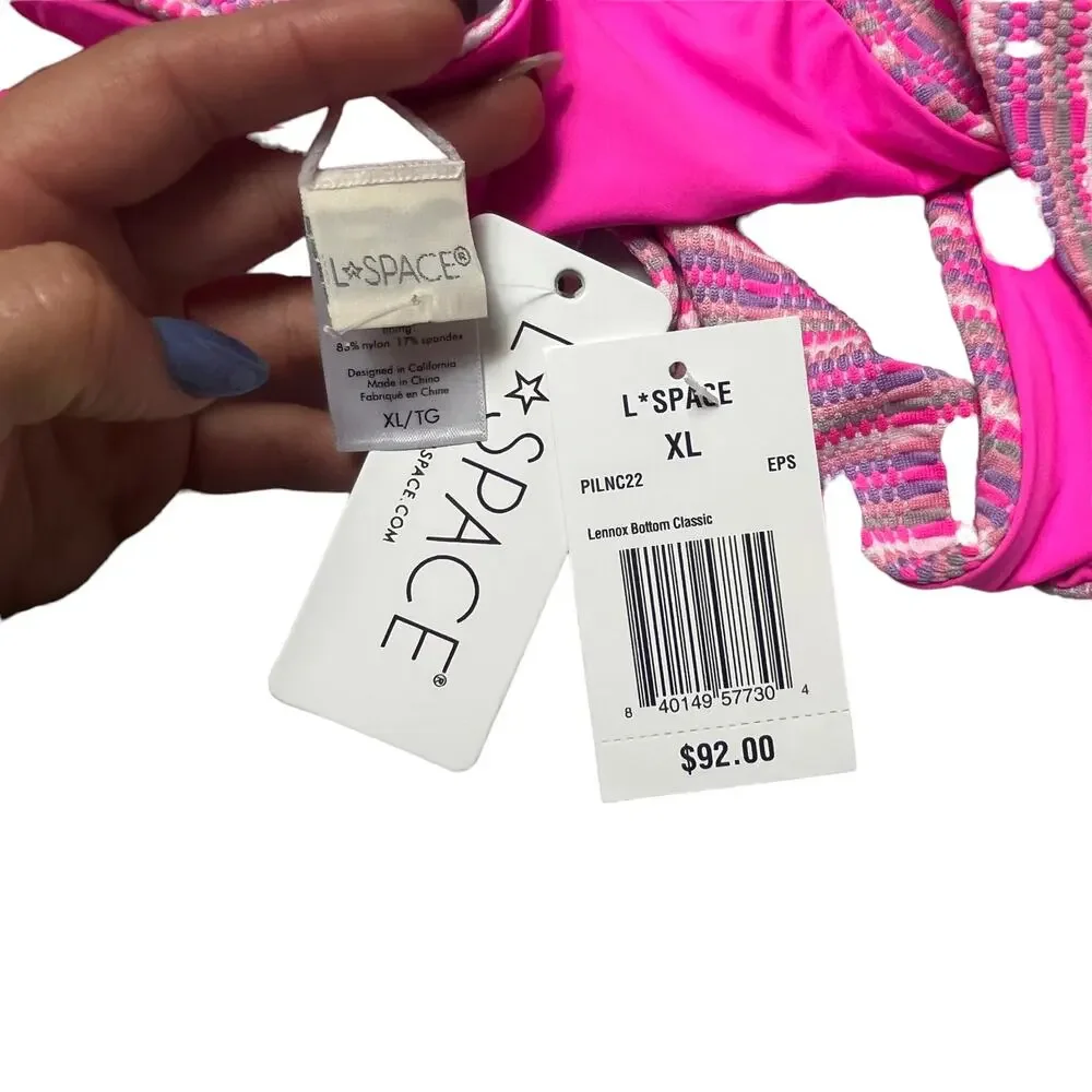 L*SPACE Lennox Bikini Bottom Classic Electric Pique Stripe Tie Side Size XL NEW